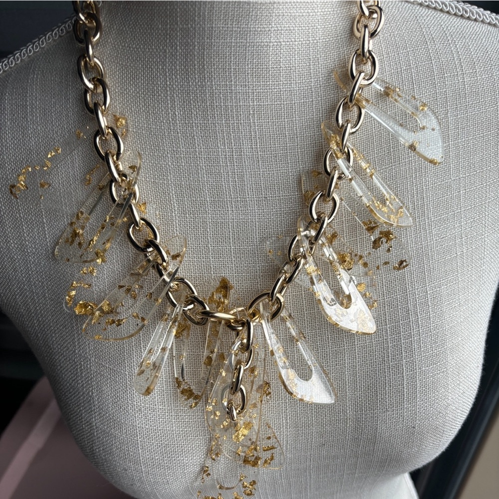 Gold Chain Necklace with Clear and Gold Accents